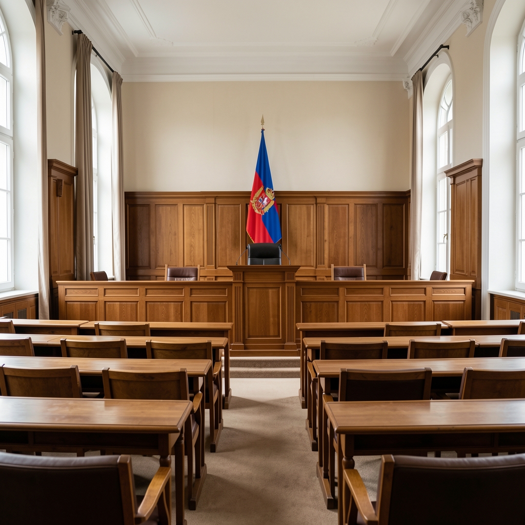 Unutrašnjost saborske vijećnice sa zastupničkim klupama i govornicom, državna zastava na pozadini